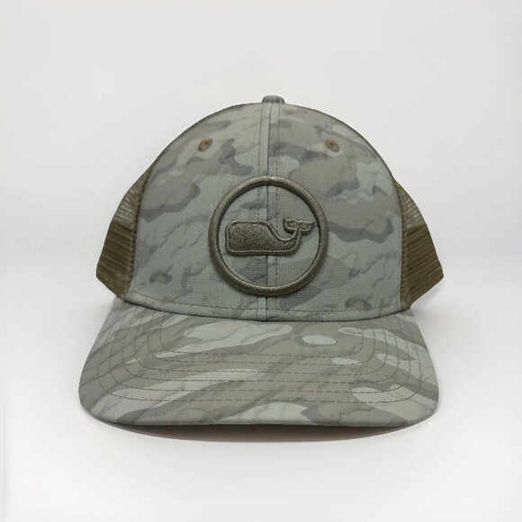 NEW Vineyard Vines Camo Whale Dot Performance Trucker Hat Khaki One Size NWOT - Picture 2 of 10